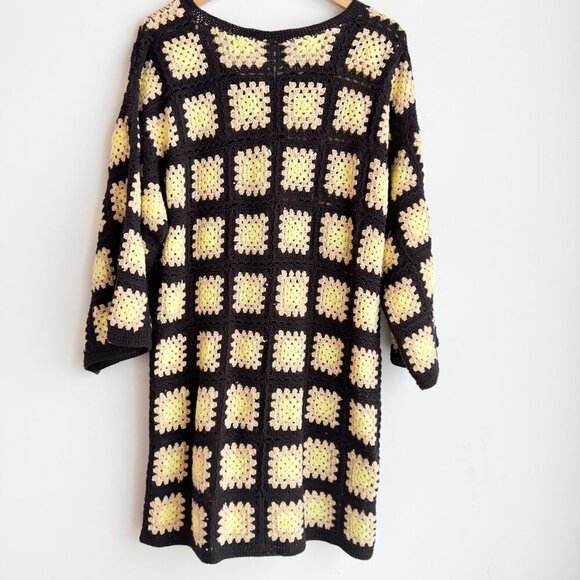 Zara Granny Squares Crochet Borwn Yellow Knee Lenght Dress M/L - Picture 6 of 7